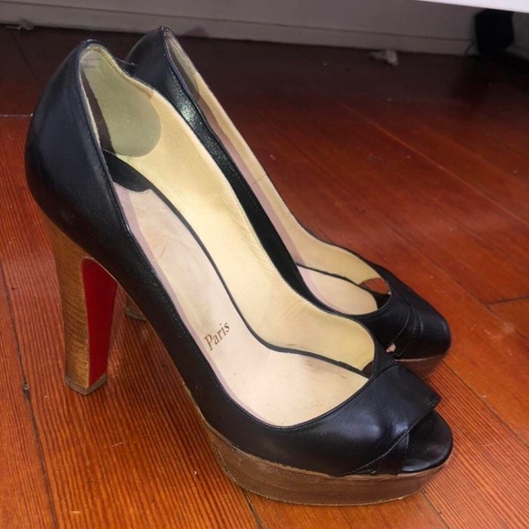 Christian Louboutin red bottoms open toed blocky high heels